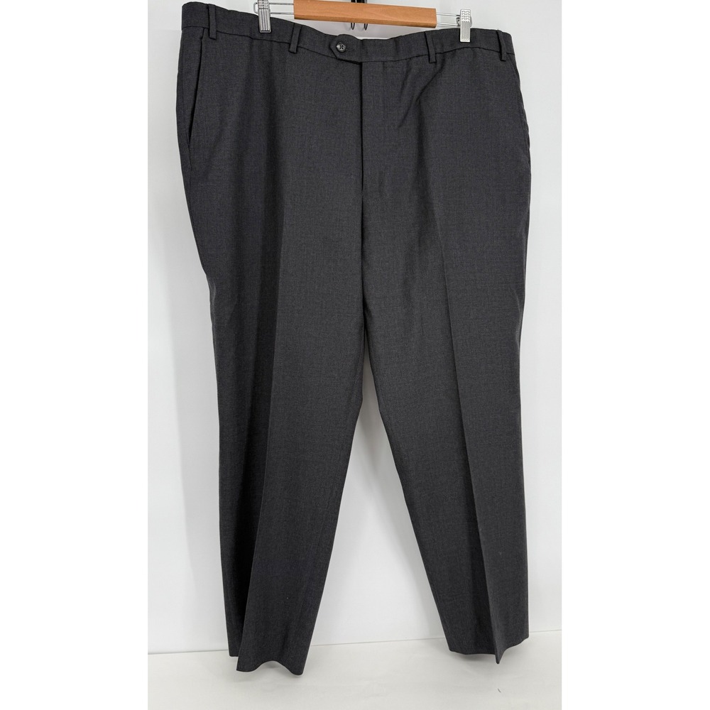 Jos A Bank Tailored Fit Mens Wool Charcoal Gray Flat Front Dress Pant Sz 44
